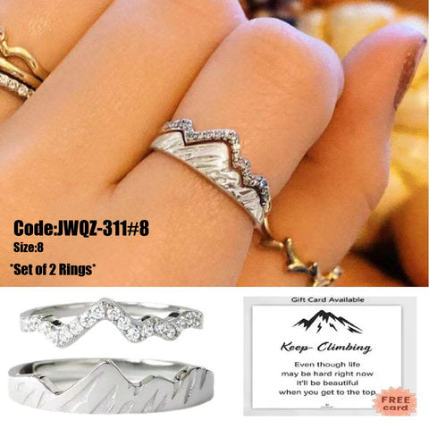 2Pcs Women's Diamond Ring Jewellery Trendy Mountain Ring size 8