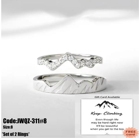 2Pcs Women's Diamond Ring Jewellery Trendy Mountain Ring size 8