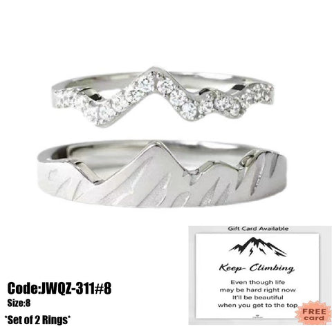 2Pcs Women's Diamond Ring Jewellery Trendy Mountain Ring size 8