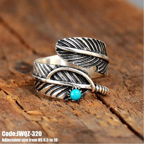 Women's Jewellery Turquoise Gemstone Feather Silver Ring