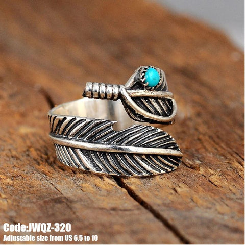 Women's Jewellery Turquoise Gemstone Feather Silver Ring