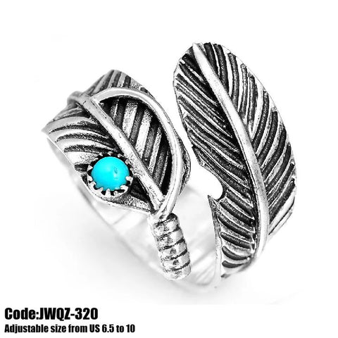 Women's Jewellery Turquoise Gemstone Feather Silver Ring