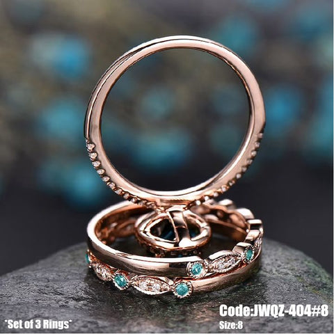 3Pcs Women's Jewellery Vintage Oval Cut Rose Gold Ring Set Size 8