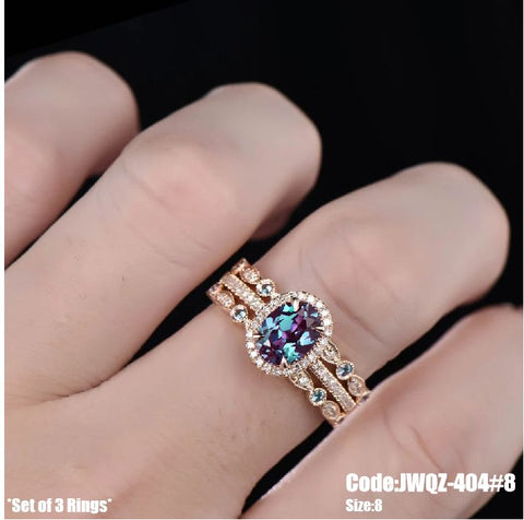 3Pcs Women's Jewellery Vintage Oval Cut Rose Gold Ring Set Size 8