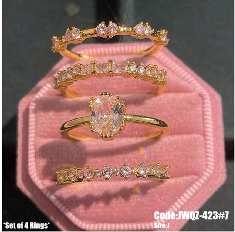 4Pcs Women's Diamond Antique Gold Ring Rhinestone Rings Size 7