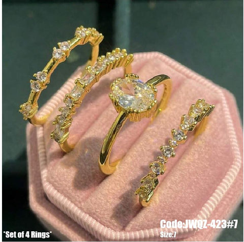 4Pcs Women's Diamond Antique Gold Ring Rhinestone Rings Size 7