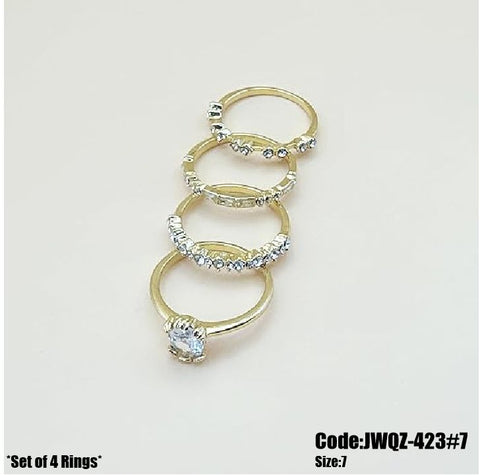 4Pcs Women's Diamond Antique Gold Ring Rhinestone Rings Size 7