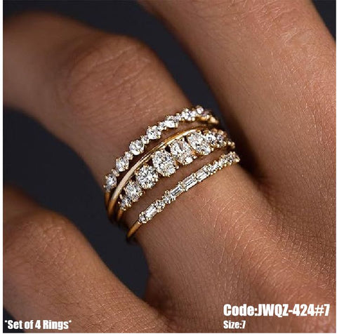 4Pcs Women's Stackable Gold Wedding Diamond Ring Set Size 7