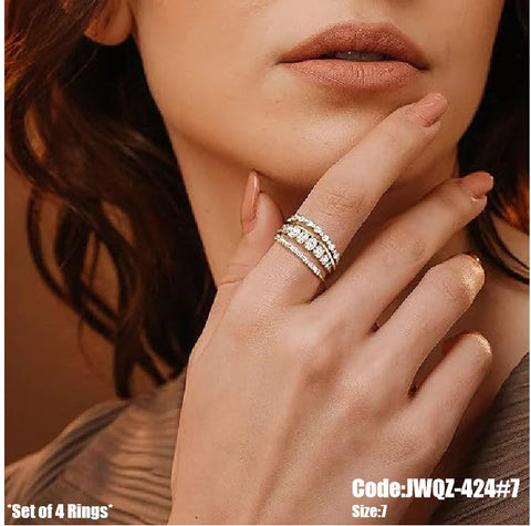 4Pcs Women's Stackable Gold Wedding Diamond Ring Set Size 7