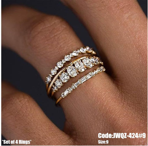 4Pcs Women's Stackable Gold Wedding Diamond Ring Set Size 9