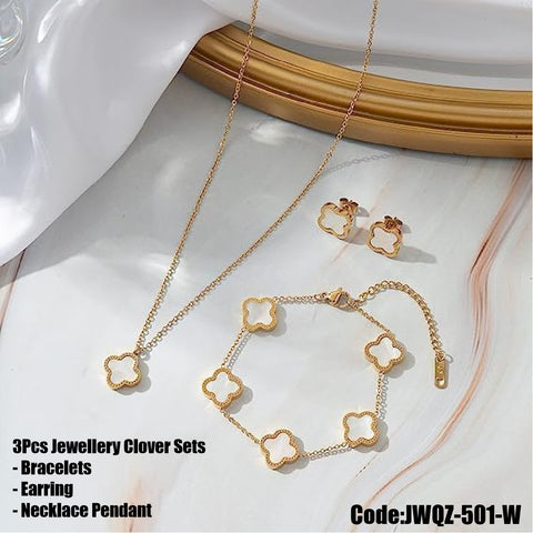 3Pcs Women's Jewellery Lucky Clover Sets Bracelets Earrings  Necklace Pendant