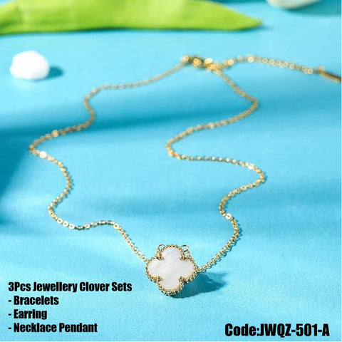 3Pcs Women's Jewellery Lucky Clover Sets Bracelets Earrings  Necklace Pendant