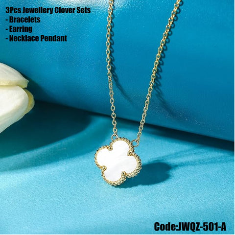 3Pcs Women's Jewellery Lucky Clover Sets Bracelets Earrings  Necklace Pendant