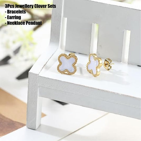 Women's Jewellery Lucky Clover Sets Bracelets Earrings Necklace Pendant 3PCS