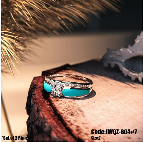 Women's Jewellery Blue Lagoon Turquoise 2 Piece Rings Set Size 7