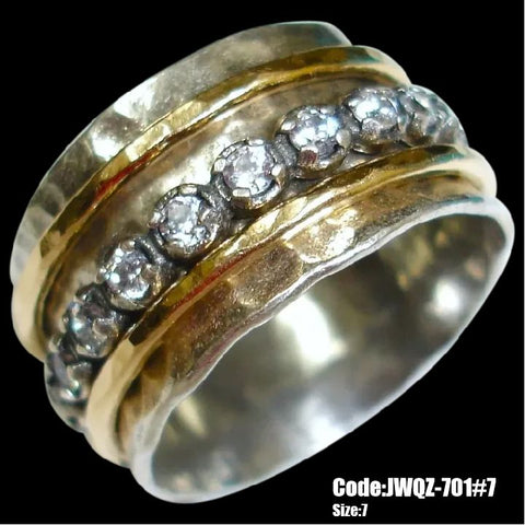 Women's Antique Gold & Silver Diamond Ring Spinner Engagement Ring Size 7