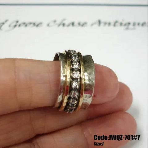 Women's Antique Gold & Silver Diamond Ring Spinner Engagement Ring Size 7