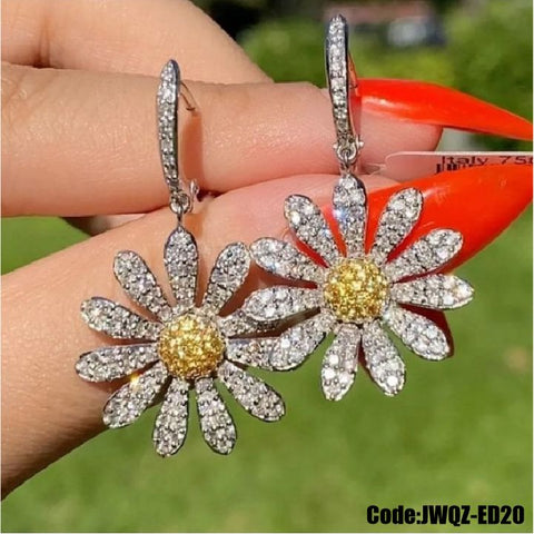 Women's Jewellery Sunflower Earrings Drop Dangle Ear Stud CZ Diamond