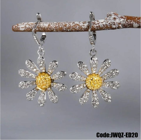 Women's Jewellery Sunflower Earrings Drop Dangle Ear Stud CZ Diamond