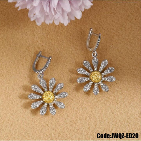 Women's Jewellery Sunflower Earrings Drop Dangle Ear Stud CZ Diamond