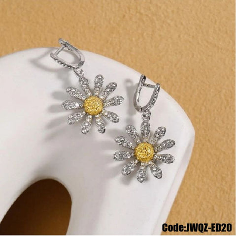 Women's Jewellery Sunflower Earrings Drop Dangle Ear Stud CZ Diamond