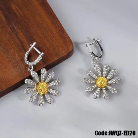 Women's Jewellery Sunflower Earrings Drop Dangle Ear Stud CZ Diamond