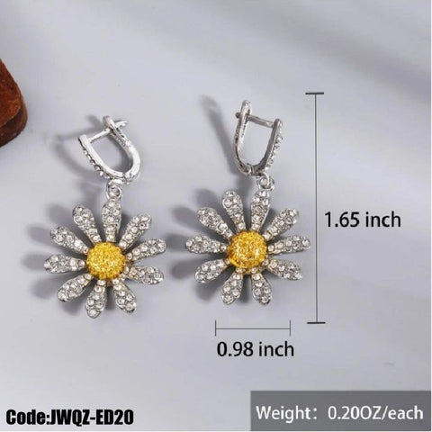 Women's Jewellery Sunflower Earrings Drop Dangle Ear Stud CZ Diamond