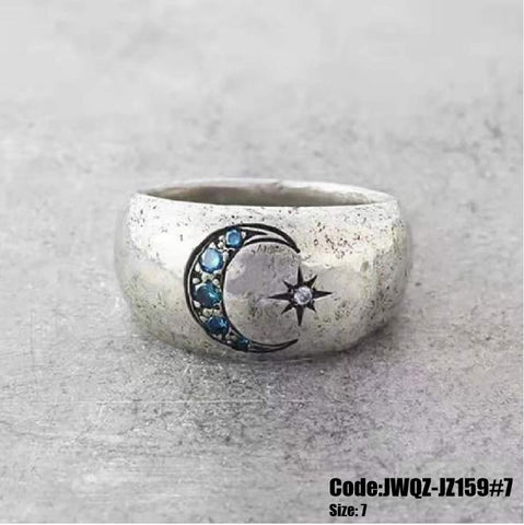 Women's Jewellery Vintage Blue Moon&Star 925 Sterling Silver Diamond Ring Size 7