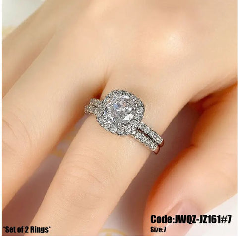 2Pcs Women's Jewellery Square Setting CZ Diamond Stacking Rings Size 7