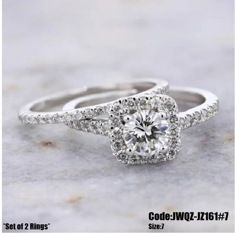 2Pcs Women's Jewellery Square Setting CZ Diamond Stacking Rings Size 7