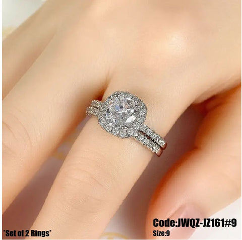 2Pcs Women's Jewellery Square Setting CZ Diamond Stacking Rings Size 9