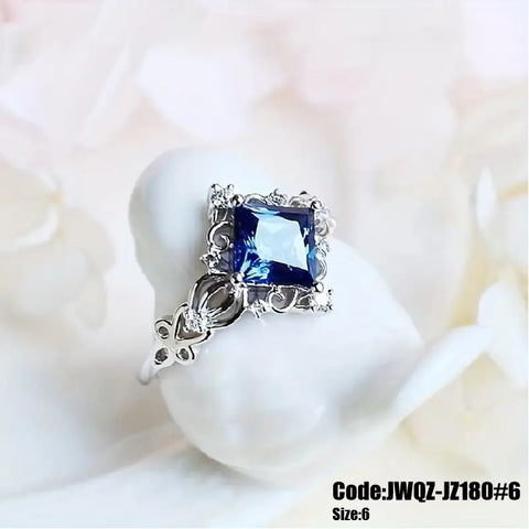 Women's Jewellery Elsa Square Sapphire Vintage Princess Cut Ring Size 6