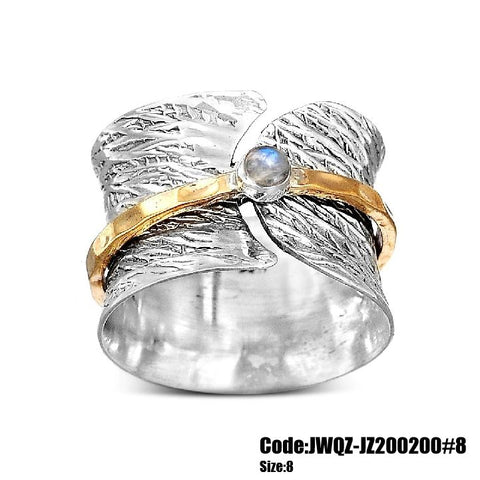 Women's Jewellery Moonstone Marquise Antique Silver Band Ring Size 8