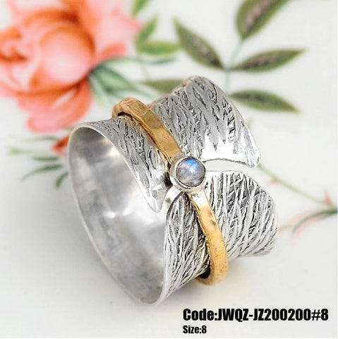 Women's Jewellery Moonstone Marquise Antique Silver Band Ring Size 8