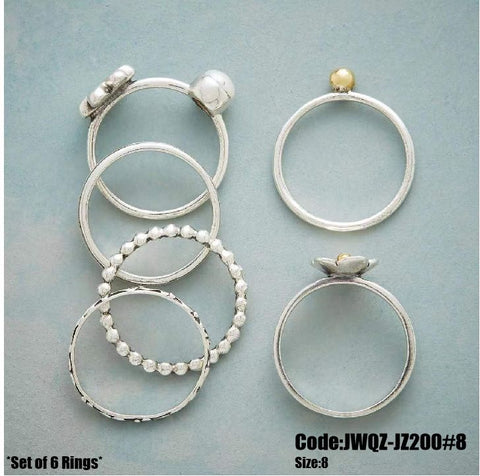 Women's Jewellery 6pcs Vintage Silver Daisy Flower Pearl Rings Size 8