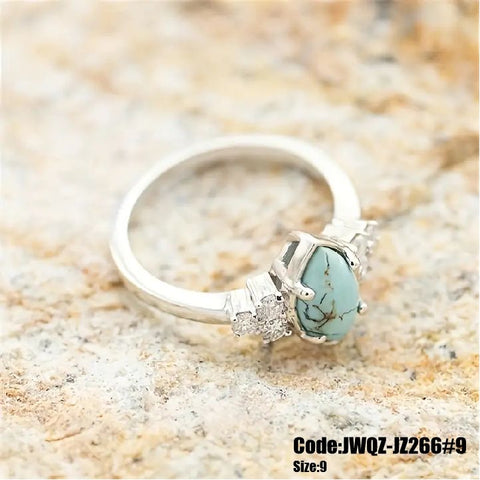 3Pcs Women's Jewellery Marquise Turquoise Moonstone Ring Size 9