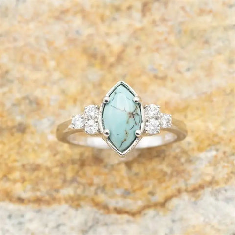 3Pcs Women's Jewellery Marquise Turquoise Moonstone Ring Size 9