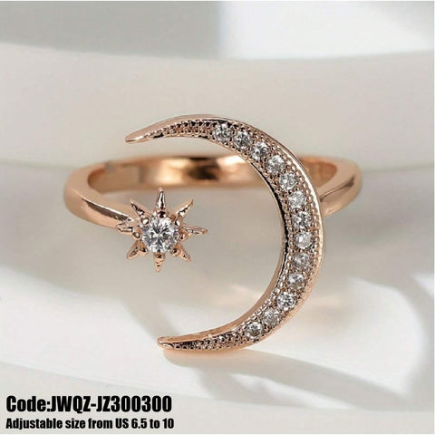 Women's Jewellery 18KGP Gold Star Moon CZ Rose Diamond Ring