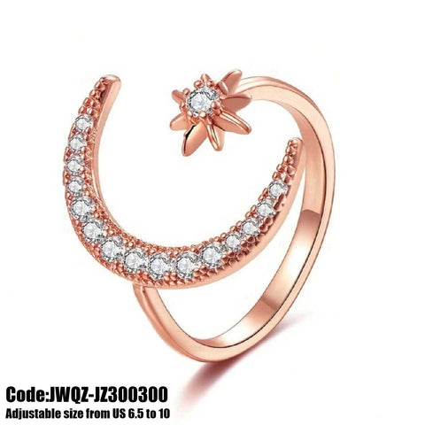 Women's Jewellery 18KGP Gold Star Moon CZ Rose Diamond Ring