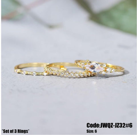 3Pcs Women's Jewellery Gold Plated Stackable Rings Set Size 6