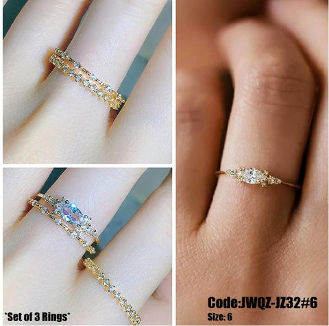 3Pcs Women's Jewellery Gold Plated Stackable Rings Set Size 6