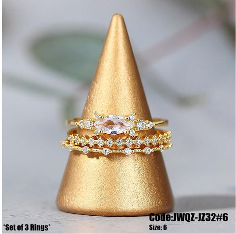 3Pcs Women's Jewellery Gold Plated Stackable Rings Set Size 6