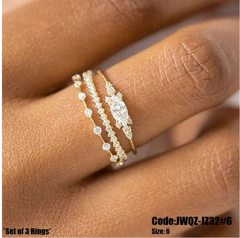 3Pcs Women's Jewellery Gold Plated Stackable Rings Set Size 6