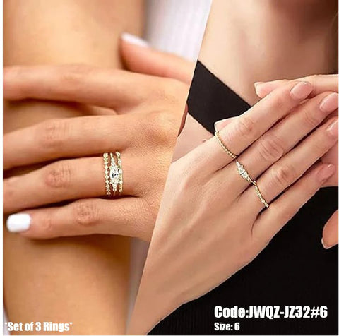 3Pcs Women's Jewellery Gold Plated Stackable Rings Set Size 6