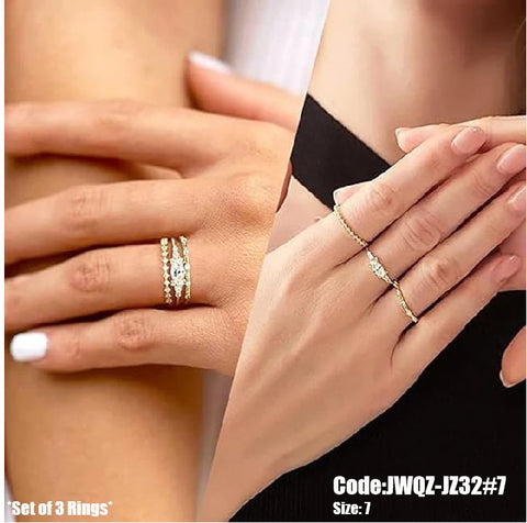 3Pcs Women's Jewellery Gold Plated Stackable Rings Set Size 7