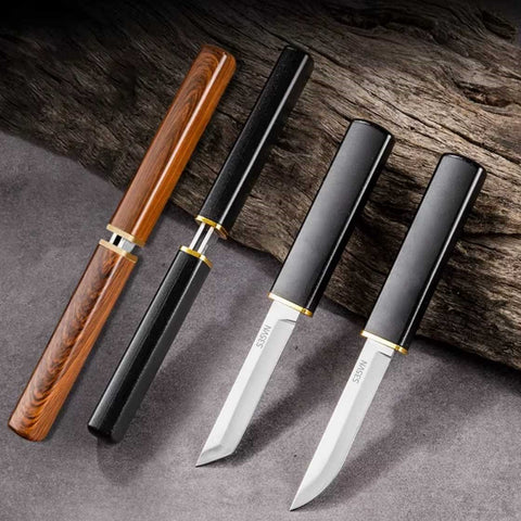 Camping Outdoor Portable Fruit Peeling Matching Knife Set Wood Grain