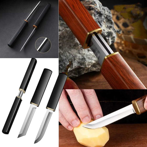 Camping Outdoor Portable Fruit Peeling Matching Knife Set Wood Grain