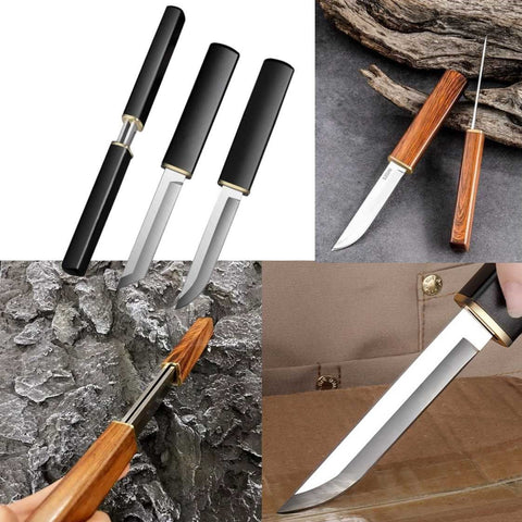 Camping Outdoor Portable Fruit Peeling Matching Knife Set Wood Grain