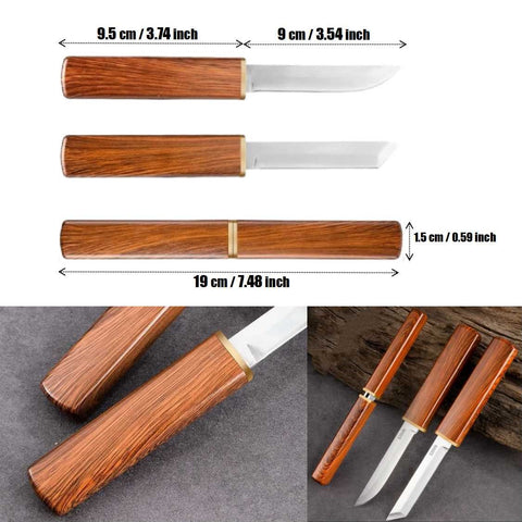 Camping Outdoor Portable Fruit Peeling Matching Knife Set Wood Grain