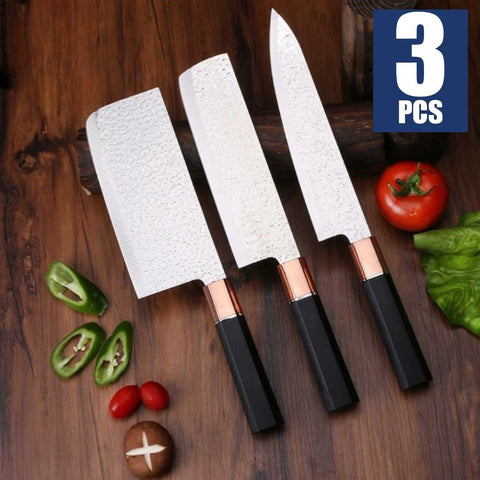 Stainless Steel Kitchen 3Pcs Knifes Set Chef , Usuba, and Cleaver Knives